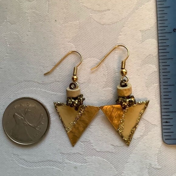 Artisan Crafted Hammered Brass Triangle Earrings - Picture 4 of 6